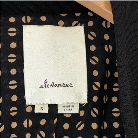 Anthro Elevenses Black Eyelash Lace & Faux Leather Trim Draped Blazer Jacket - Picture 9 of 11